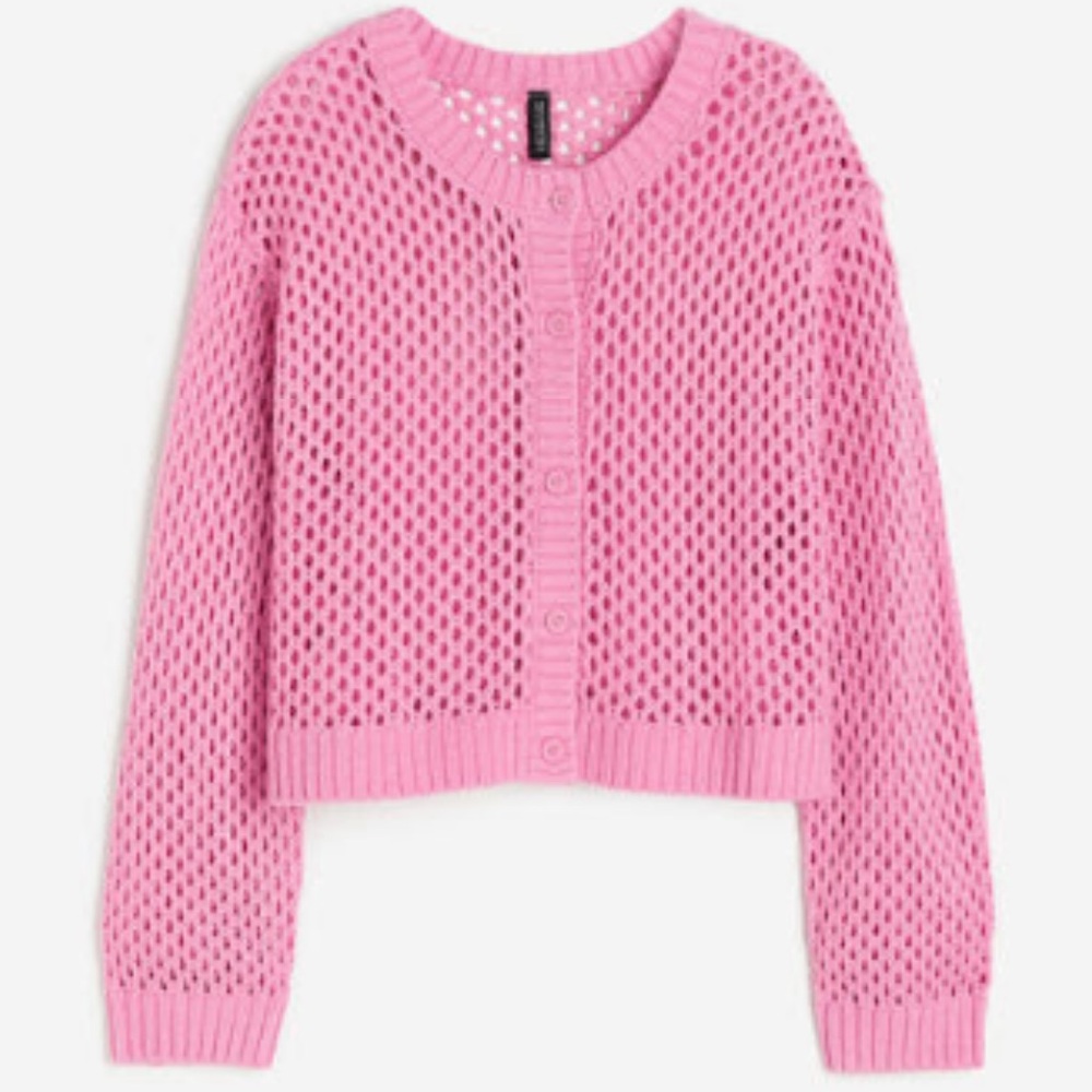 H&M knit pink sweater Cardigan Bright Bubblegum Pink Chunky long sleeve NWOT